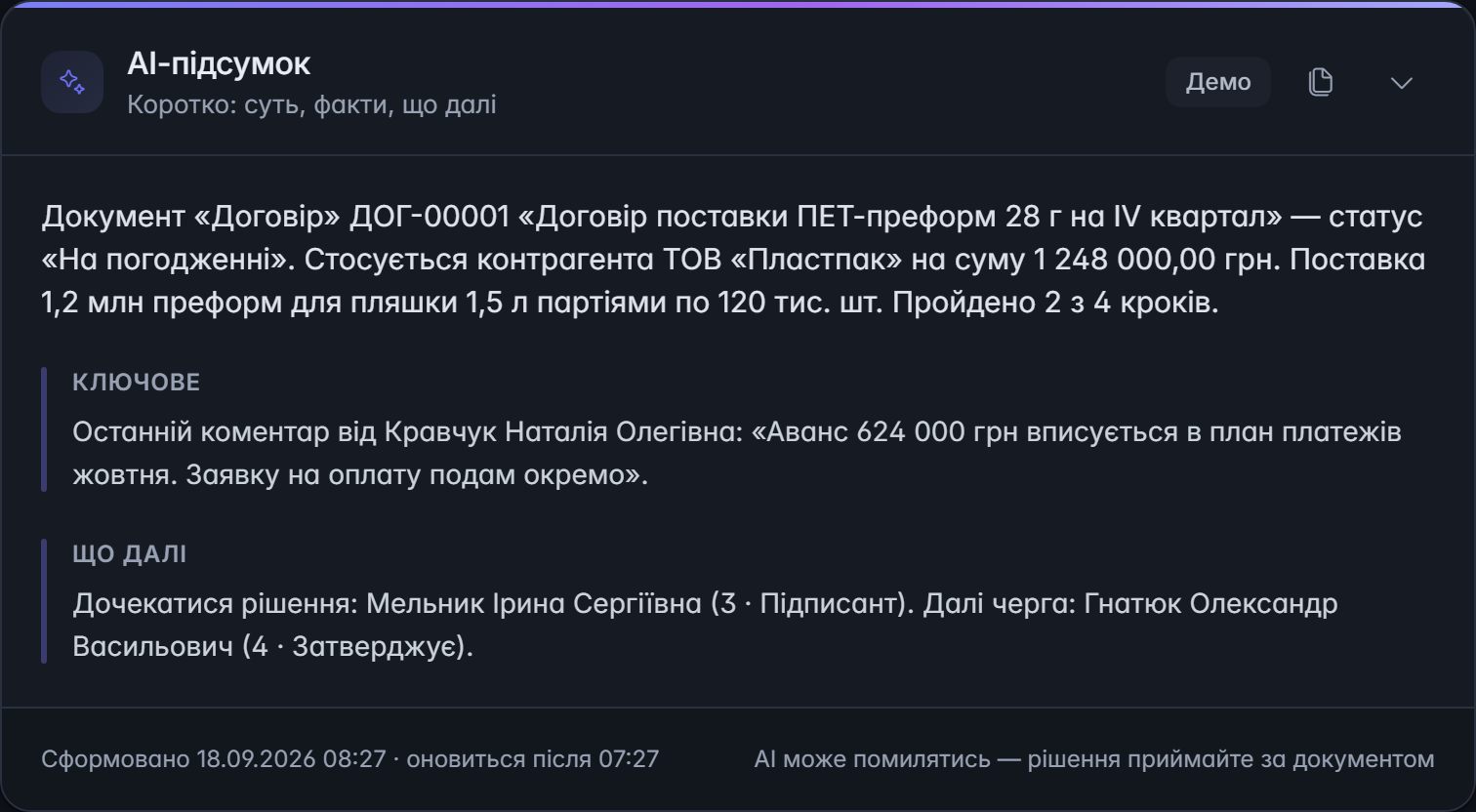 AI-підсумок: суть документа, ключове й що далі